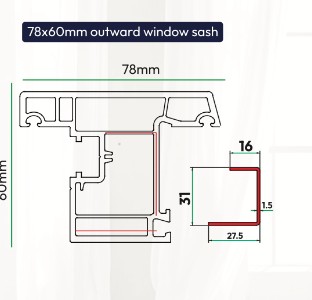 78x60mm Outward Window Sash