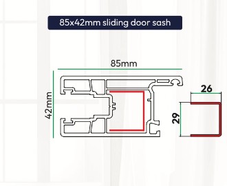 85x42mm Sliding Door Sash